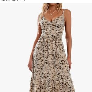 CUPSHE Women V Neck Leopard Lace Up Backless Maxi Slip Dress with Ruffle Hem